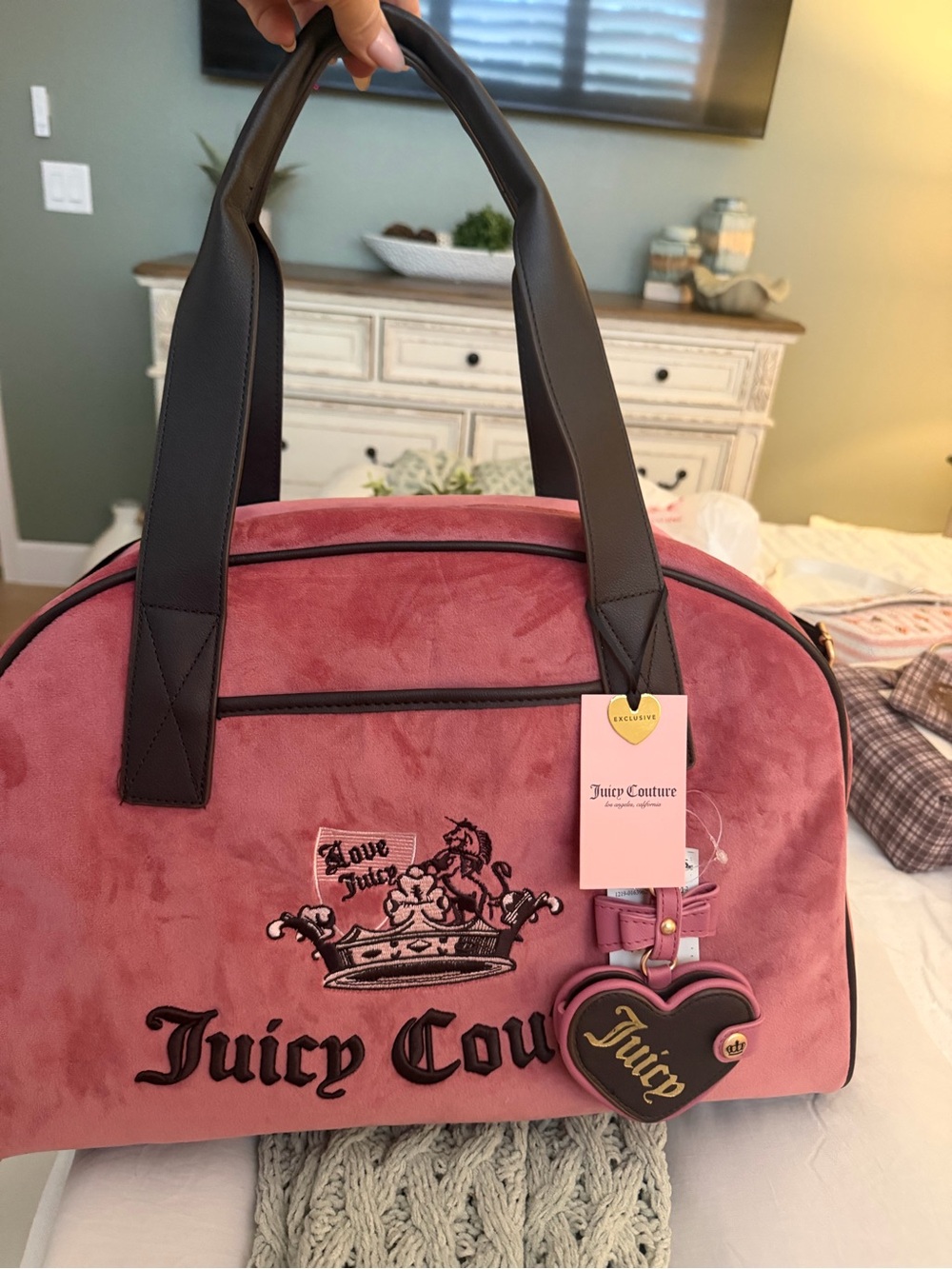 Juicy Couture Pink Velour dome oversized Tote Bag